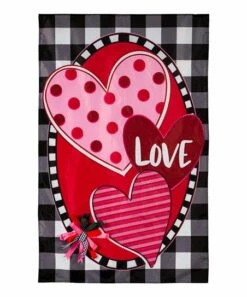 Outlet 👍 Evergreen Pink & Red Patchwork Hearts 'Love' Outdoor Flag ✔️