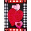 Best deal ⌛ Evergreen Pink & Black Gingham Hearts Outdoor Flag 🔔