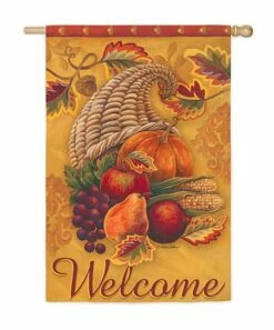 Promo 🔔 Evergreen 'Welcome' Horn Of Plenty Outdoor Flag ⭐