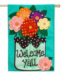Best Pirce 🥰 Evergreen 'Welcome Y'all' Polka Dot Flowers Outdoor Flag 😍