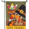 Best Sale 💯 Evergreen 'Give Thanks' Pilgrim Turkey Couple Outdoor Flag 🥰