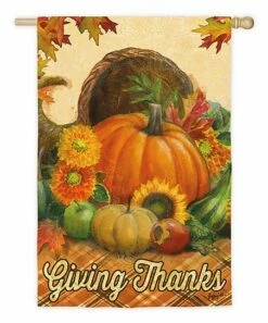 Cheap 💯 Evergreen Farm Cornucopia 'Giving Thanks' Outdoor Flag 🎉
