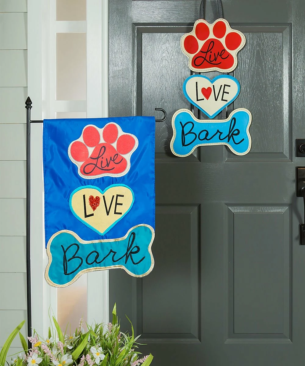 Cheap 😉 Evergreen 'Live Love Bark' Heart Appliqué Flag 🌟 1 Cheap 😉 Evergreen 'Live Love Bark' Heart Appliqué Flag 🌟