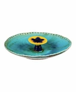 Outlet 👏 Evergreen Turquoise & Yellow Flower Ceramic Bee Bath 🔥