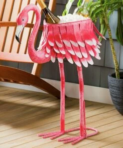 Coupon ❤️ Evergreen Pink & White Ombré Standing Flamingo Chiller/Planter 🎁