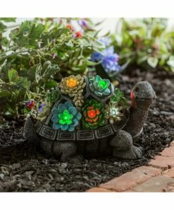 Cheap 💯 Evergreen Gray & Green Succulent Solar Light-Up Turtle Figurine 😍