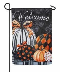 Top 10 ❤️ Evergreen Black Elegant Pattern Pumpkins Outdoor Flag ❤️