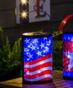 Hot Sale βοΈ Evergreen Red & Blue Stars & Stripes Solar Lantern π