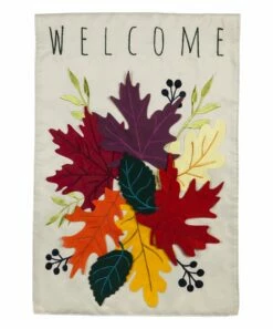 Promo ❤️ Evergreen White & Purple 'Welcome' Leaves Appliqué Outdoor Flag 🎉 -Outlet Evergreen Shop zu73556307 alt 1 tm1562349614
