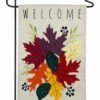 Promo ❤️ Evergreen White & Purple 'Welcome' Leaves Appliqué Outdoor Flag 🎉
