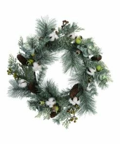 Wholesale 😍 22'' Green & White Evergreen Harvest Wreath 😉