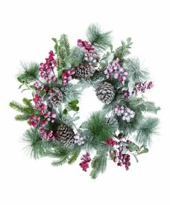 Deals 😀 24'' Red & Green Pine Cone Berry Wreath ❤️ -Outlet Evergreen Shop zu73647586 alt 1 tm1601130303