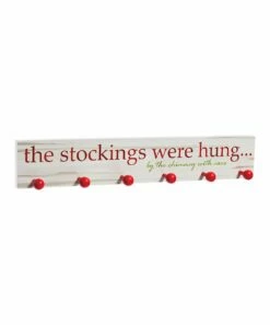 New ❤️ Evergreen White & Red 'The Stockings Were Hung' Wall Hook 🎉