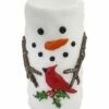 Best Sale ✔️ Evergreen Snowman Cardinal LED Timer Pillar Candle ⌛