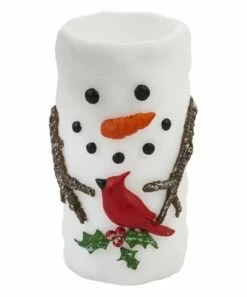 Best Sale ✔️ Evergreen Snowman Cardinal LED Timer Pillar Candle ⌛