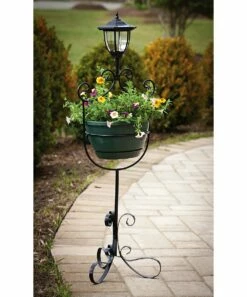 Buy ⭐ Evergreen Black Scroll Solar Lantern Standing Planter ⌛ -Outlet Evergreen Shop zu7772582 alt 1 tm1391541907