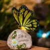 Buy 🥰 Evergreen Butterfly 'Life Is Beautiful' Solar Garden Stone ⭐