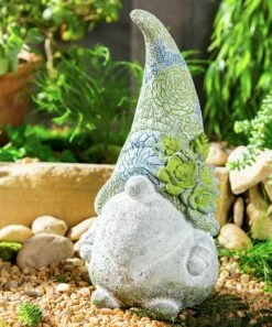 Discount ✨ Evergreen Blue & Green Succulent Gnome Statue 🧨