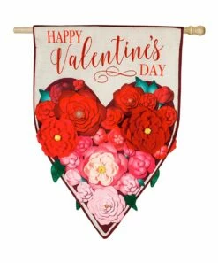 Brand new 🥰 Evergreen Red Floral Ombré Heart 'Happy Valentine's Day' Outdoor Flag 🧨 -Outlet Evergreen Shop zu82814382 alt 2 tm1644263683