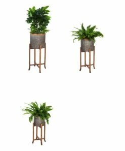 New 🎁 Evergreen Corrugated Galvanized Metal Planters With Wooden Stand, Set Of 3 🎁 -Outlet Evergreen Shop zu82964959 alt 2 tm1658420912