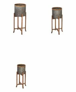 New 🎁 Evergreen Corrugated Galvanized Metal Planters With Wooden Stand, Set Of 3 🎁 -Outlet Evergreen Shop zu82964959 alt 4 tm1575640116