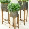 New 🎁 Evergreen Corrugated Galvanized Metal Planters With Wooden Stand, Set Of 3 🎁