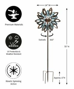 Brand new 🤩 Evergreen Distressed Goldtone & Light Teal Verdigris Leaves Wind Spinner 👍 -Outlet Evergreen Shop zu83213652 alt 4 tm1644440733