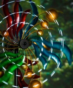 Coupon 😀 Evergreen 84" Red & Blue Gradient Circle Waves Lighted Wind Spinner 👏 -Outlet Evergreen Shop zu83397733 alt 2 tm1577538030