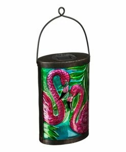 Promo ✔️ Evergreen Green & Pink Multicolor Flamingo Solar Glass Lantern 🔔 -Outlet Evergreen Shop zu83406585 alt 2 tm1632844756