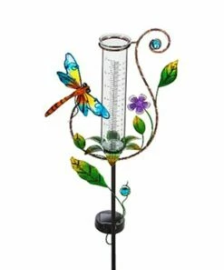 Coupon 🤩 Evergreen Dragonfly Twinkling Light Solar Rain Gauge Garden Stake 🔥
