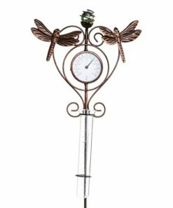 Outlet 😀 Evergreen Dragonfly Thermometer & Rain Gauge Garden Stake 👍