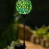 Best Pirce ⭐ Evergreen Green & Blue Mosaic Globe Solar Garden Stake ✔️
