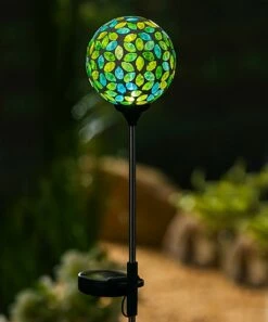 Best Pirce ⭐ Evergreen Green & Blue Mosaic Globe Solar Garden Stake ✔️