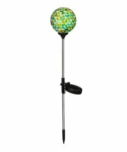 Best Pirce ⭐ Evergreen Green & Blue Mosaic Globe Solar Garden Stake ✔️ -Outlet Evergreen Shop zu84428907 alt 2 tm1594839509
