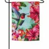 Best Sale 🤩 Evergreen Green & Pink Hibiscus Hummingbird Textured Garden Flag 🌟