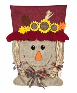 Wholesale π Evergreen Burgundy & Tan Mrs. Scarecrow 18'' Burlap Outdoor Flag π