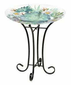 Buy ❤️ Evergreen White Harvest Succulents 16" Bird Bath With Stand ⌛ -Outlet Evergreen Shop zu87537227 alt 1 tm1629820365