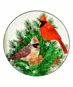 Brand new 😉 Evergreen Green & Red Embossed Cardinals & Winter Spruce Glass Birdbath 🛒 -Outlet Evergreen Shop zu88025522 alt 1 tm1629828850