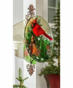 Brand new 😉 Evergreen Green & Red Embossed Cardinals & Winter Spruce Glass Birdbath 🛒 -Outlet Evergreen Shop zu88025522 alt 2 tm1595337713