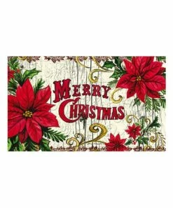 Hot Sale 🧨 Evergreen Red & Natural 'Merry 🎄 Christmas' Poinsettia Embossed Floor Mat 👍