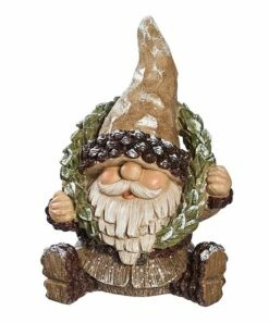 Promo 👍 Evergreen Tan Woodland Wreath Gnome Figurine 🥰