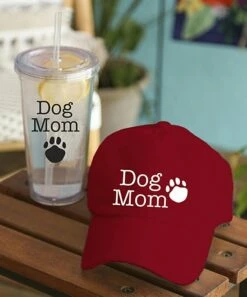 Deals 😀 Evergreen Red 'Dog Mom' ⚾ Baseball Cap & 18-Oz. Travel Tumbler 👍