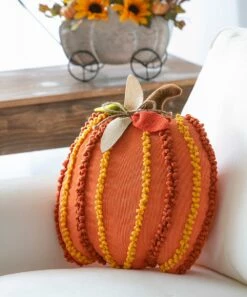 Outlet 🥰 Evergreen Orange Pumpkin Pom-Pom-Detail Throw Pillow ✨