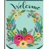 Top 10 😉 Evergreen Mint Spring Floral 'Welcome' Wreath Curved-Hem Outdoor Flag ⌛