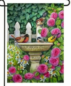 Buy 🔥 Evergreen Green & Pink Spring Birdbath Gathering Outdoor Flag ✔️