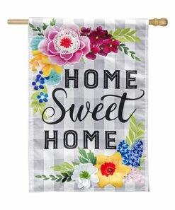 Coupon 👍 Evergreen Gray Plaid 'Home Sweet Home' Floral 44'' Outdoor Flag 😉