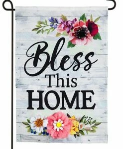 Coupon 👍 Evergreen Gray Floral 'Bless This Home' Outdoor Flag 🥰