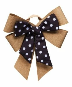 Budget 😀 Evergreen Brown & Black Polka Dot Layered Door Tag Bow 🔥
