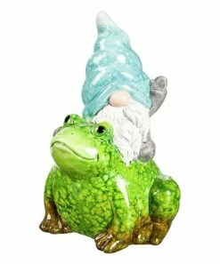 Hot Sale ❤️ Evergreen Green & Teal Gnome On Traveling Frog Décor 👍