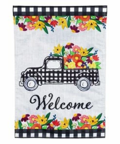 Budget ⭐ Evergreen Orange & Black Gingham Flower Truck Outdoor Flag 😉 -Outlet Evergreen Shop zu91254345 alt 1 tm1606919992